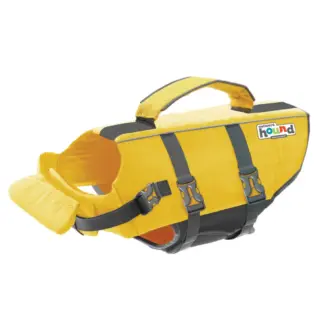 Yellow Outward Hound Granby Splash dog life jacket with single rescue handle