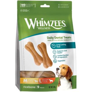 Whimzees Medium + Large Rice Bone Value Bag
