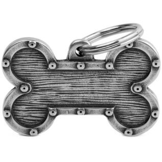 MyFamily Bronx Bone Futuristic Large Pet ID Tag - Antique Silver