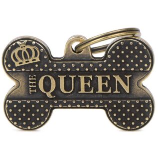 MyFamily Bronx Bone Queen Big Pet ID Tag - English Brass
