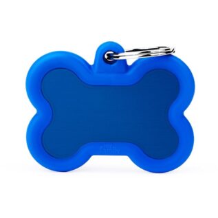 MyFamily Hushtag Big Bone Pet ID Tag With Rubber - Aluminium Blue