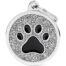 MyFamily Shine Glitter Circle Black Paw Big Pet ID Tag - Grey