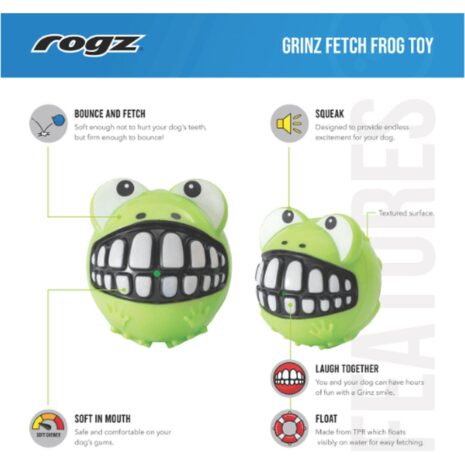 Rogz Grinz Frog Fetch Medium Dog Toy 2 Rogz Grinz Frog Fetch Medium Dog Toy - Lime