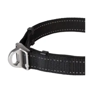 Rogz Utility Extra Large 25mm Lumberjack Safety Collar, Black Reflective buckle detail Close view of the Black Rogz Utility Safety Collar hardware and webbing