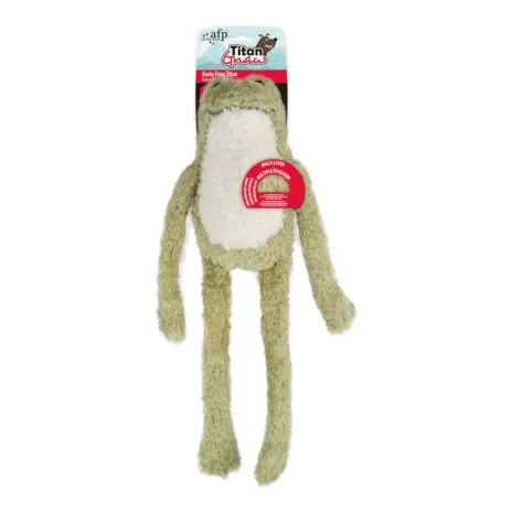 All For Paws Titan Gnaw Karla Frog Dog Toy — retail tag and multilayer construction detail All For Paws Titan Gnaw Karla Frog Dog Toy — retail tag and multilayer construction detail