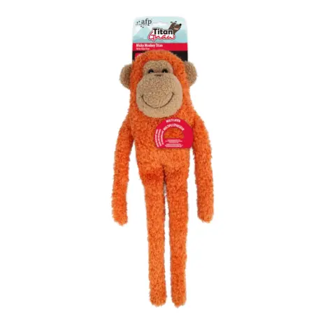 All For Paws Titan Gnaw Micky Monkey Dog Toy — retail tag and multilayer construction detail All For Paws Titan Gnaw Micky Monkey Dog Toy — retail tag and multilayer construction detail