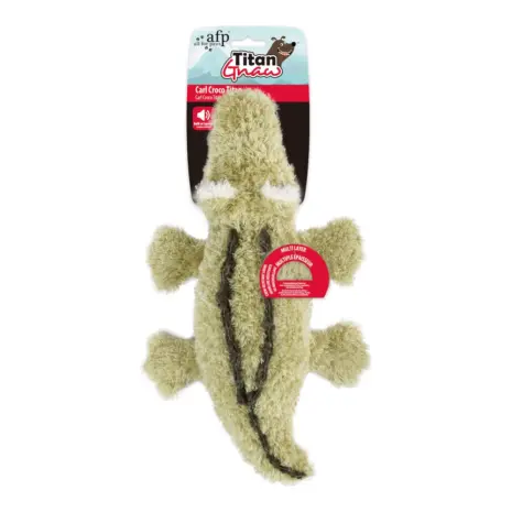 All For Paws Titan Gnaw Carl Croco Dog Toy — retail tag and multilayer construction detail All For Paws Titan Gnaw Carl Croco Dog Toy — retail tag and multilayer construction detail