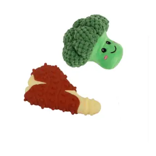 All For Paws Bone Appetit T-Bone & Broccoli Toy Duo — alternate view of both toys All For Paws Bone Appetit T-Bone & Broccoli Toy Duo — alternate view of both toys