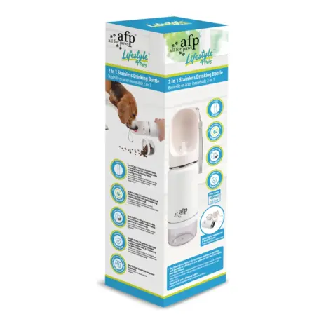 All For Paws 2-in-1 Stainless Pet Drinking Bottle — 400 ml — retail packaging All For Paws 2-in-1 Stainless Pet Drinking Bottle — 400 ml — retail packaging