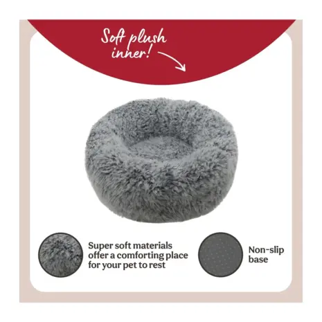 Rosewood Silver Fluff Comfort Round Pet Bed - Small product view 2 Rosewood Silver Fluff Comfort Round Pet Bed - Small