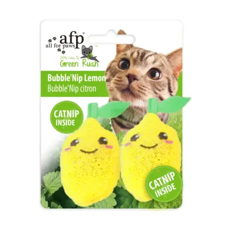 All For Paws Green Rush Bubble’Nip Lemon Cat Toys — 2 Pack — retail packaging All For Paws Green Rush Bubble’Nip Lemon Cat Toys — 2 Pack — retail packaging