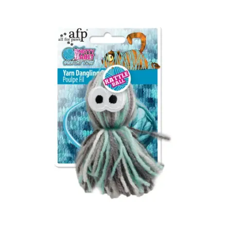 All For Paws Knotty Habit Yarn Dangling Octopus Cat Toy — retail packaging All For Paws Knotty Habit Yarn Dangling Octopus Cat Toy — retail packaging