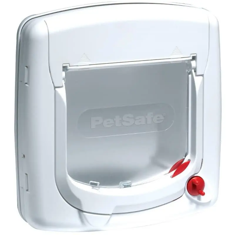 Pet Door Replacement Flaps 52 Staywell White Manual 4-way Locking Deluxe Cat Flap - white cat flap with red locking selector