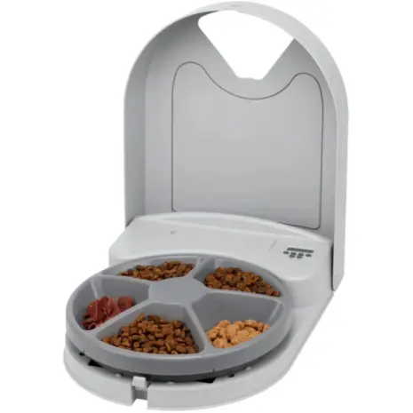 PetSafe 5 Meal Pet Feeder - open feeder showing five meal compartments PetSafe 5 Meal Pet Feeder - open feeder showing five meal compartments