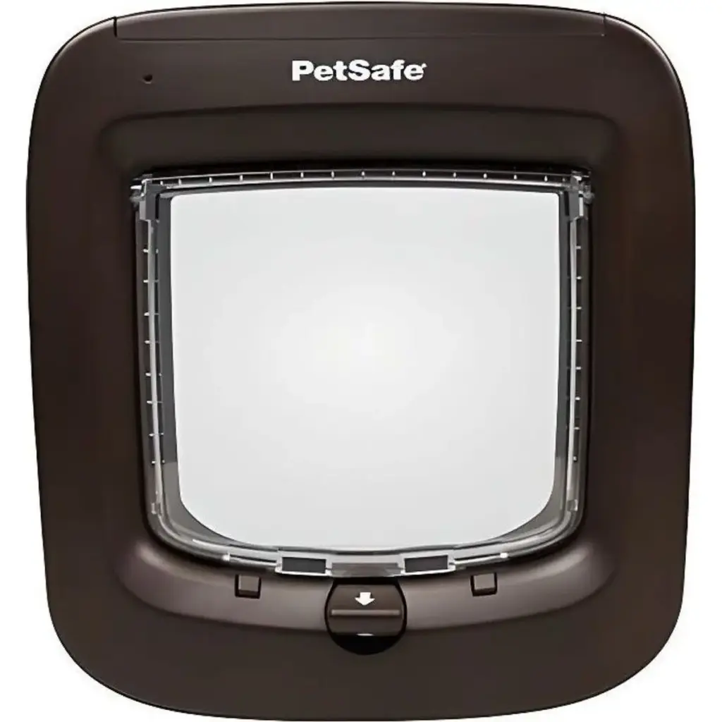 Pet Door Replacement Flaps 8 PetSafe Microchip Cat Door - Brown - front view of the brown frame and clear flap