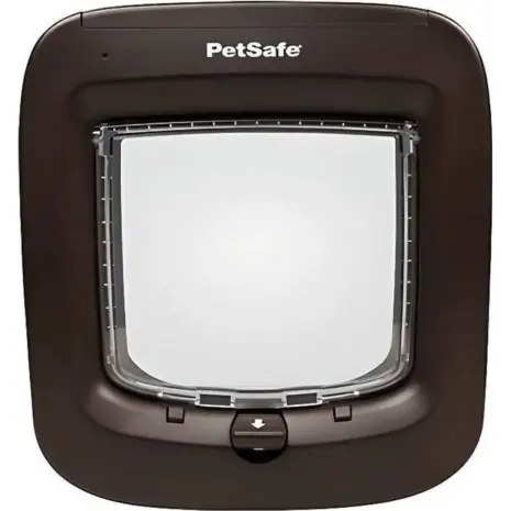 PetSafe Microchip Cat Door - Brown - front view of the brown frame and clear flap PetSafe Microchip Cat Door - Brown - front view of the brown frame and clear flap