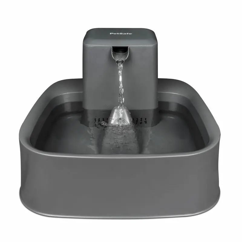 Pet Door Replacement Flaps 49 PetSafe Drinkwell Pet Fountain - 7.5 Liter - front view of grey fountain with flowing water